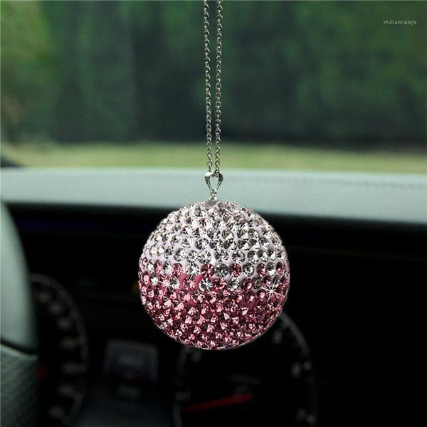 

car hanging ball rear view mirror pendant rhinestone + metal