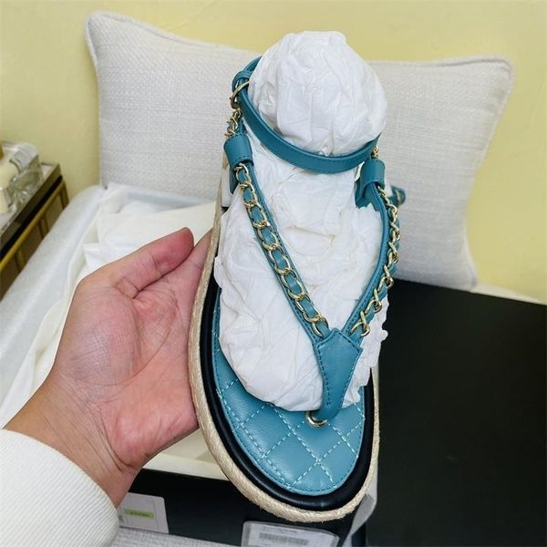 

2021 fashion new luxury brand women sandals fisherman shoes chain decor genuine leather flats flip-flop ankle strap slippers, Black