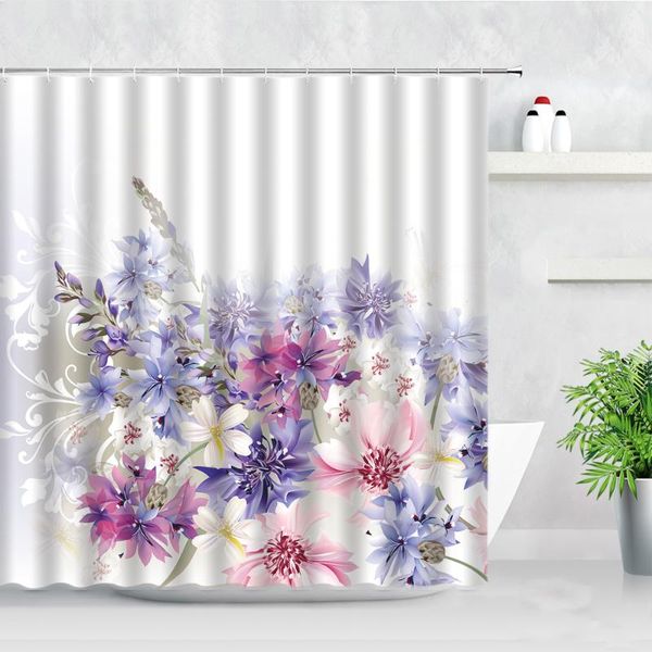 

dream floral shower curtain set waterproof fabric hooks screen pink purple flower lavender creative bathroom decor bath curtains