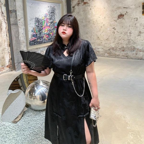 

ethnic clothing women's summer style chinese cheongsam fashion loose split dress black embroidery harajuku qipao, Red