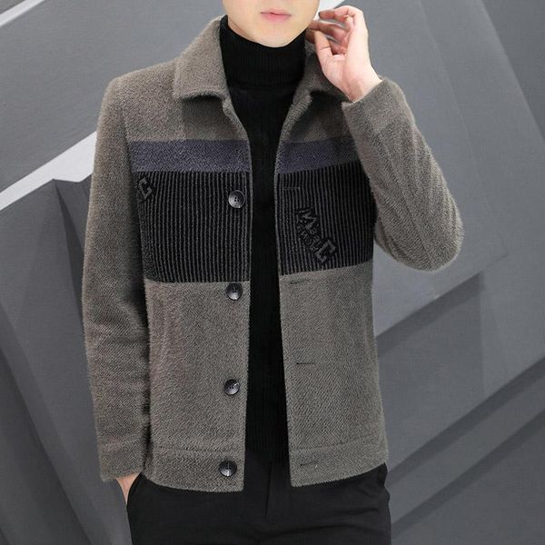 

men's wool & blends plaid stripe business woolen jacket casual office men coat fashion retro man street punk style loose short, Black