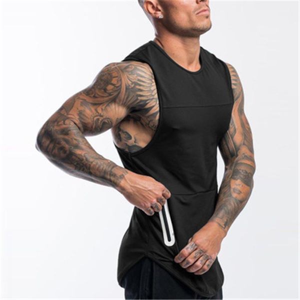 

men's t-shirts tailor-made fitness cotton vest gym sleeveless shirt fashion one piece bottom 4 colors, White;black