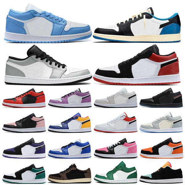 

1 1s low men women basketball shoes travis scott x fragment unc mocha court purple pine green royal yellow black toe laser orange womens tra