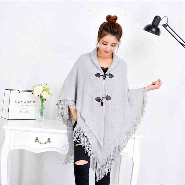 

winter loose kimono cardigan women long sleeveless cap poncho solid color magic shawl knitted sweater with button plus size, White;black