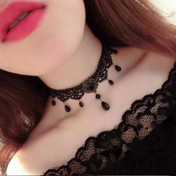 

women vintage style artificial pearl rhinestone hook pendant lace casual choker pearl, necklaces necklace chokers, Golden;silver