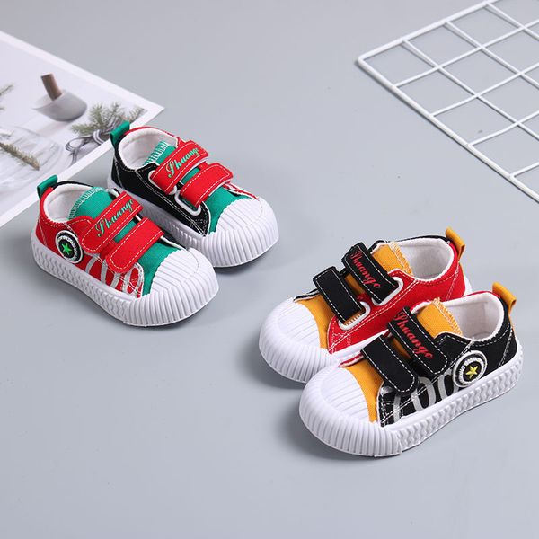 

childrens canvas shoes 2021 autumn new boys and girls biscuit shoes baby casual board shoes childrens single, Black;red
