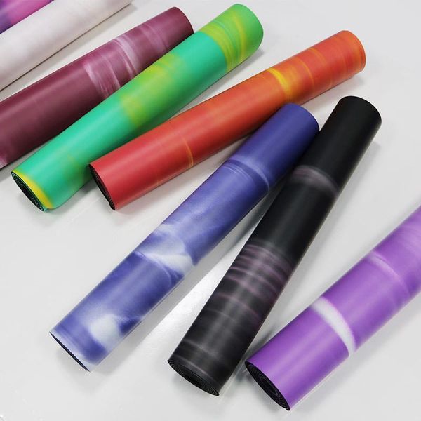 

yoga mats color collision design non-slip eco-friendly natural rubber pu printed custom with strap stretch body 4.5mm thick 1pcs