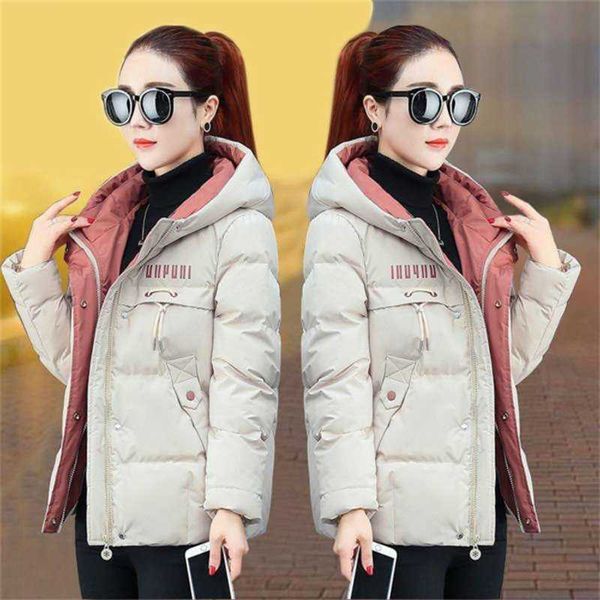

winter jacket women parkas hooded thick down cotton padded parka female short coat slim warm outwear p772 210927, Black