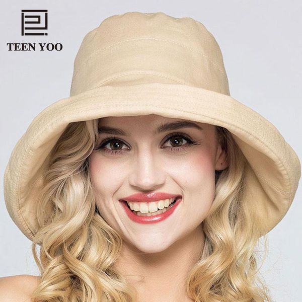

wide brim hats lady summer beach hat women fashion cotton and linen big bowknot plain bucket female casual sunhats teenyoo, Blue;gray