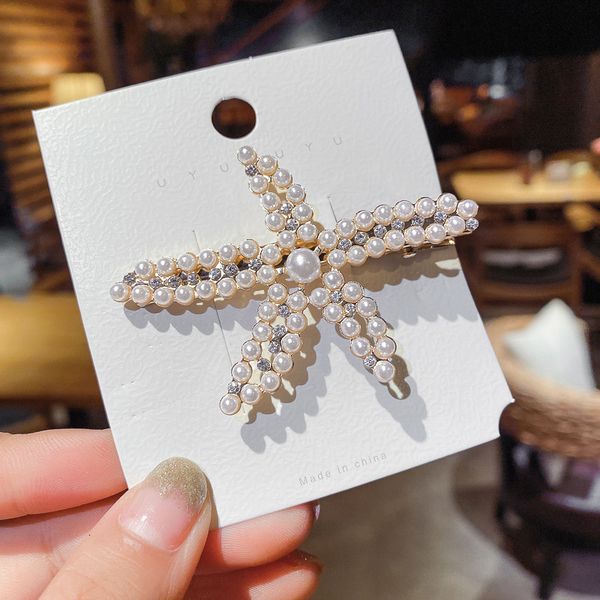 

starfish pearl fashion ins net red girl hairpin, Golden;silver