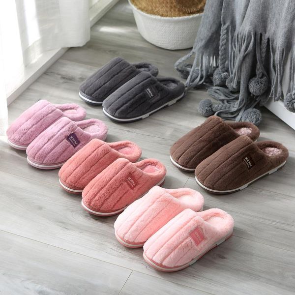 

women's fuzzy indoor slippers women men winter warm shoes anti-slip soft sole female home slipper slip on light, Black