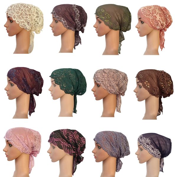 

new women muslim inner hat indian beanie hair loss lace cap turban islamic headscarf islamic chemo cancer headwar ladies, Blue;gray