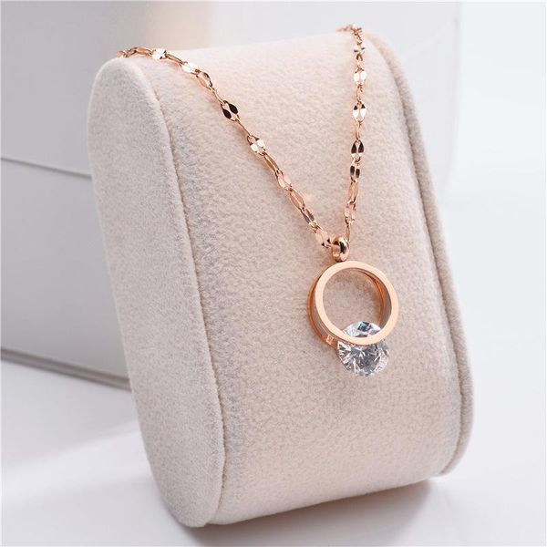 

korean style fashion simple geometry loops zircon pendant women necklaces lady elegant no fade stainless steel chokers necklace, Silver