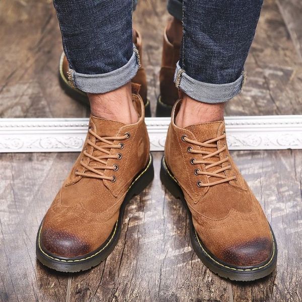 

dress shoes botas masculinas de camurÃ§a com cadarÃ§o, moda outono/inverno cabeÃ§a redonda, botas martin confortÃ¡veis e casuais, clÃ¡ssica na mo, Black