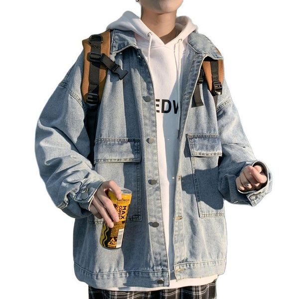 

men's jackets fashion clothing 2021 casual hip hop multi-pocket male loose spring korean style handsome student denim jacket, Black;brown