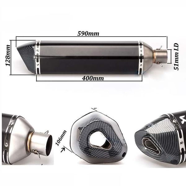 

universal exhaust muffler pipe with db killer stainless steel escape input 51mm vent 570mm 470mm 380mm length tail motorcycle syste system
