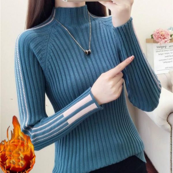 

knit sweater women turtleneck autumn winter long sleeve plus velvet thickening jumper korean lady pullover female knitwear y7 women's s, White;black