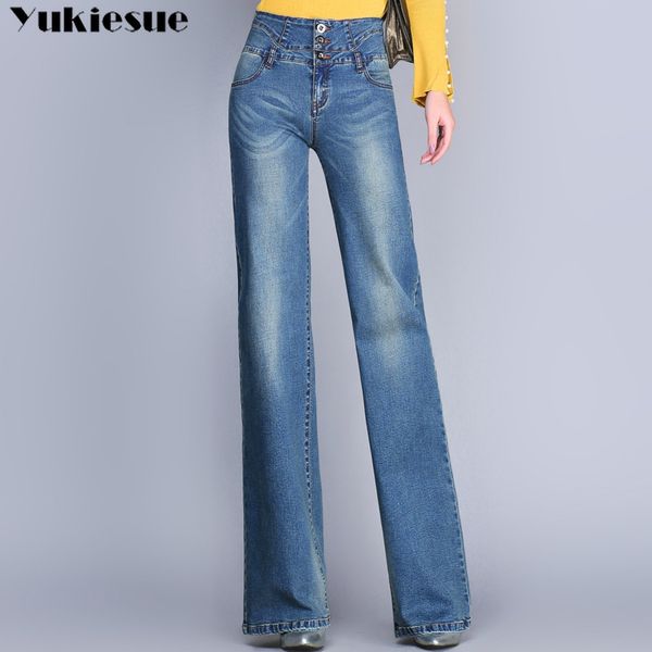 

women flared jeans woman high waist elegant retro style bell bottom denim pants female casual wide leg jeans for womne 210519, Blue