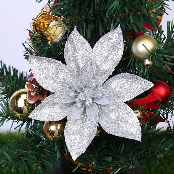

christmas decorations 10pcs tree flower decor 9cm poinsettia xmas hanging pendant drop ornaments party decoration