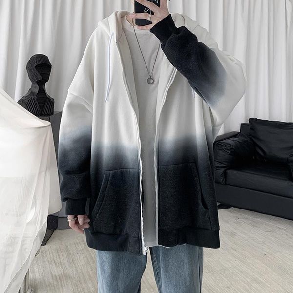 

men plus size hoodies autumn streetwear zip-up oversize sweatshirt jacket trendy solid pocket turn-down collar women outwear men's & sw, Black