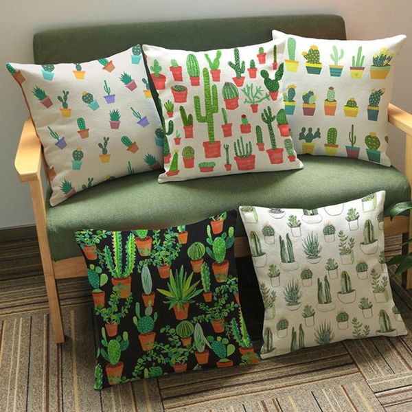 

cushion/decorative pillow pot plant cactus print seat throw pillows tropical desert plants cotton linen square home decorative sofa cushion