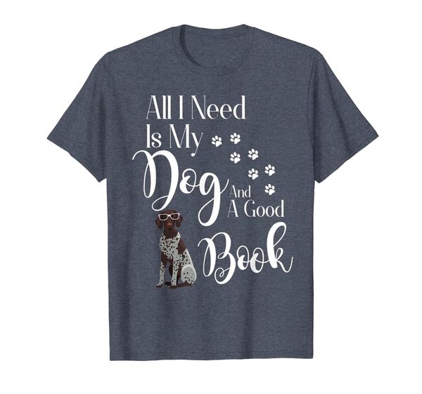 

german shorthair pointer shirt dog love dog book reading, White;black