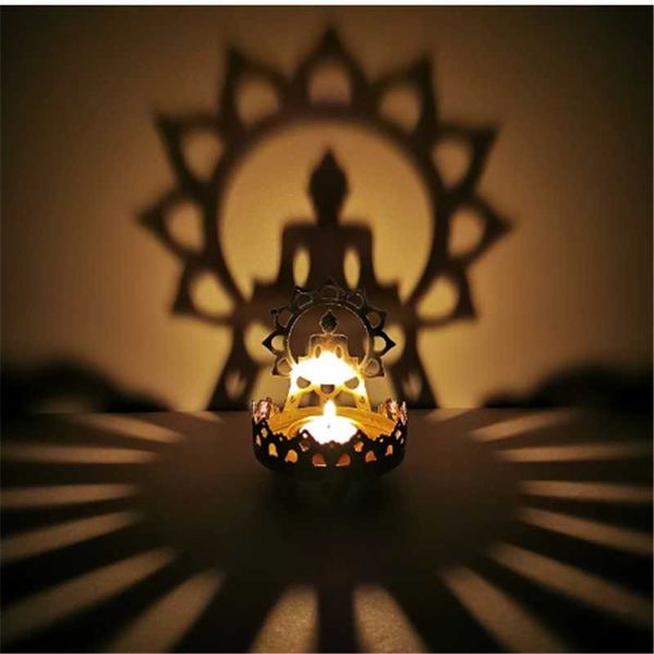 

candle holders buddha butter candlestick oil lamp sitting lotus feature metal hollow carved light and shadow art decoration
