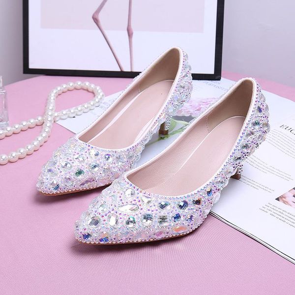 

dress shoes 2021 spring glittering diamond stiletto banquet women's single large size color bridal wedding, Black