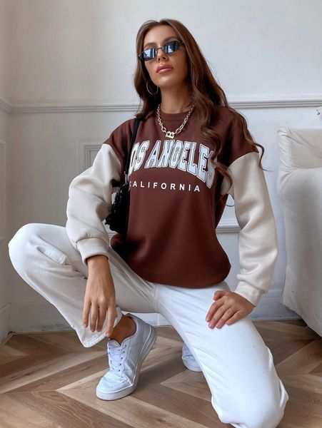 

letter graphic color block drop shoulder pullover 43br#, White;black