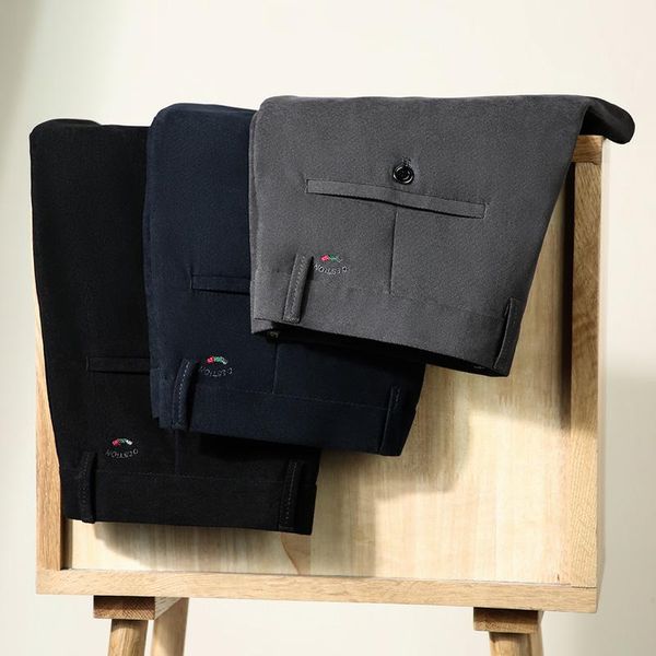 

autumn winter men's corduroy casual pants mid waist straight loose trouser black