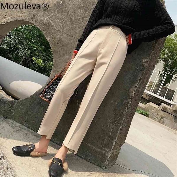 

ol style high waist trousers capris winter thicken women woolen plus size warm pencil pants female femme 210416, Black;white