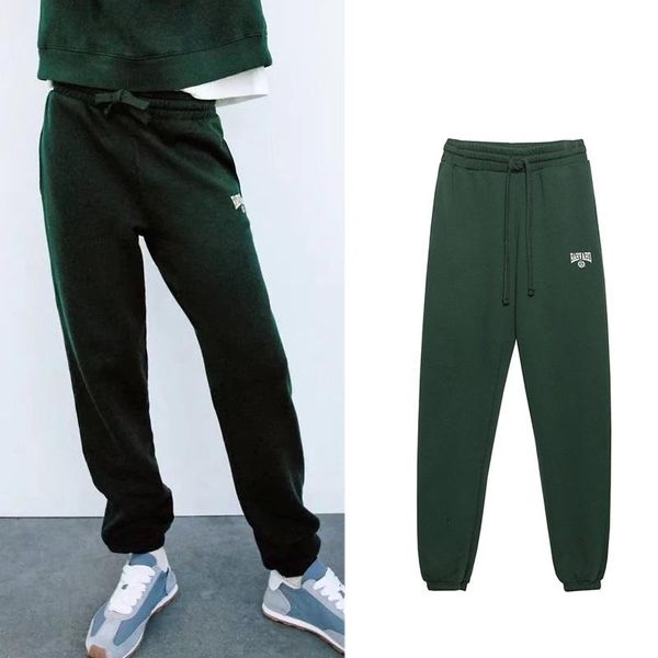 

women's pants & capris autumn trousers za 2021 dark green fashion casual loose printed jogging simple lace-up leggings, Black;white