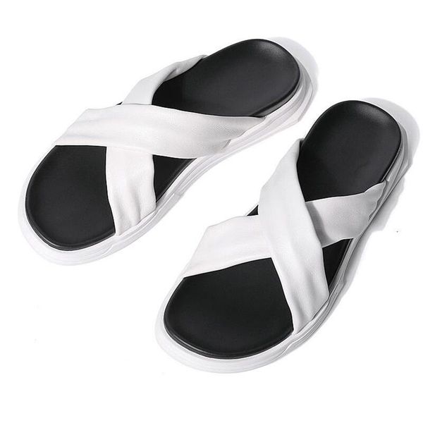 

slippers summer is comming must have men slides casual genuine leather outdoor beach shoes man holiday size 6-10, Black