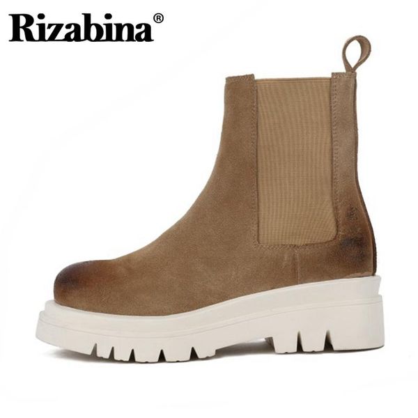 

boots rizabina women ankle thick bottom real leather fashion cool winter shoes footwear size 35-40, Black
