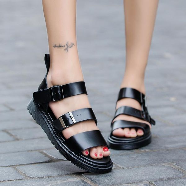 

dress shoes women summer beach mid heels sandals wedges casual woman pu leather plus size lovers sandalias mujer sapato feminino d951, Black