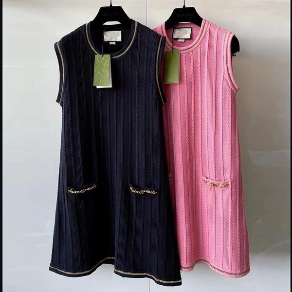 

women creative chain dresses summer personality sleeveless knit dress outdoor street style female elegant a-line skirt, Black;gray