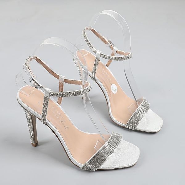 

dress shoes high heel sandal for women large size female shoe open toe bling buckle strap 2021 summer high-heeled big girls rhinestone, Black