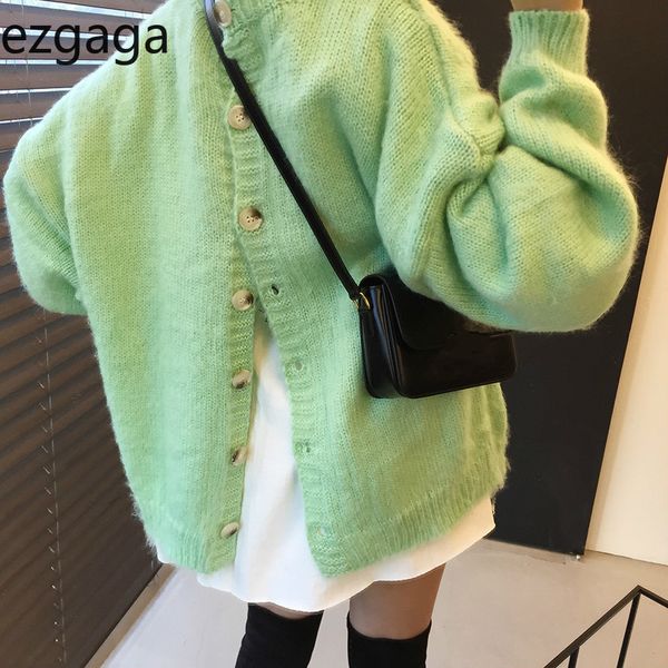 Ezgaga Harajuku pulsante posteriore maglione lavorato a maglia donna Chic autunno inverno moda O-collo capispalla cardigan femminile top streetwear 210430