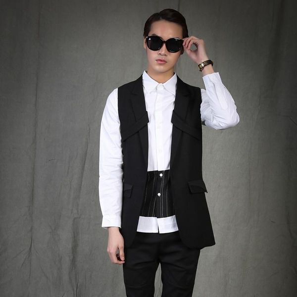 

men's vests customized korean chao body-building fashion horse clip young hairstylist's short coat british individual vest, Black;white