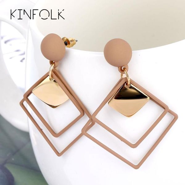 

dangle & chandelier kinfolk fashion drop earrings for women big rhombus square statement korean geometric 2021 trend jewelry, Silver