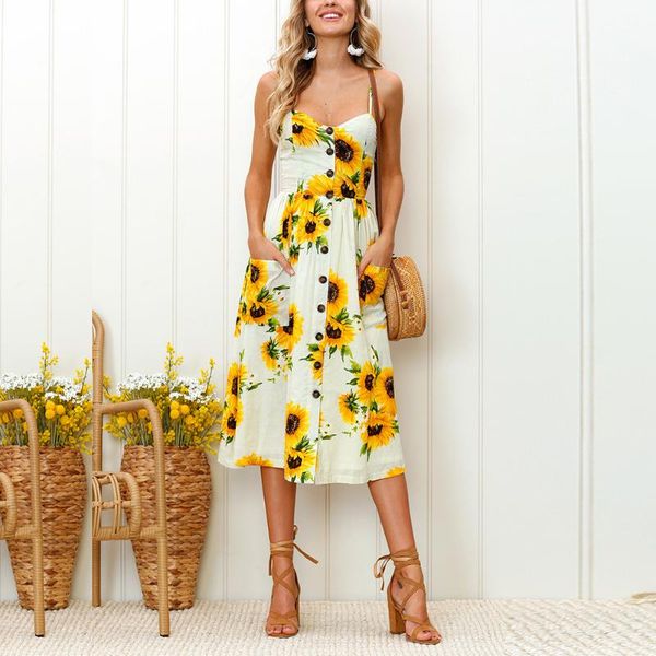 

floral summer polka dots print women's casual beach midi dress classic striped button down with open back dresses, Black;gray