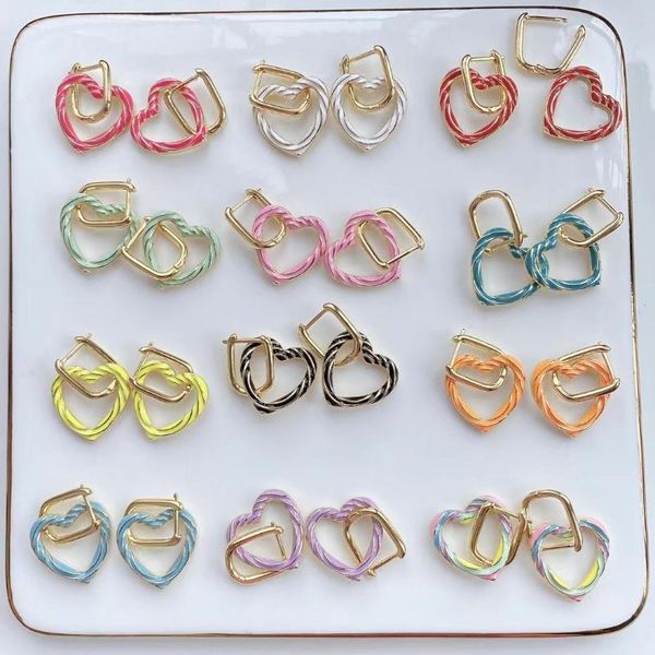 

hoop & huggie 5 pairs, korean style heart / star drop earrings color enamel dripping oil ear ring for women girl trendy geometric jewelry gi, Golden;silver