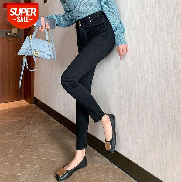 

[nuts] women's korean style temperament slim-fit black jeans, high-waisted, slim-leg pants #5d8w, Black;gray