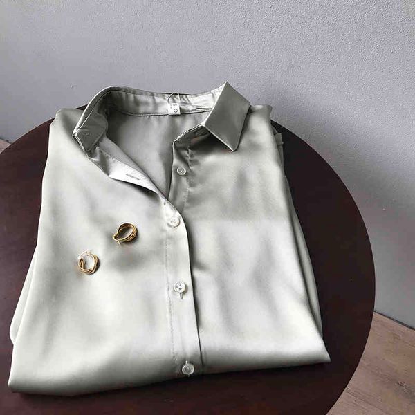 

ladies shirts blusas female blouses satin silk shirt turn-down collar blouse women long sleeve 072f 210420, White