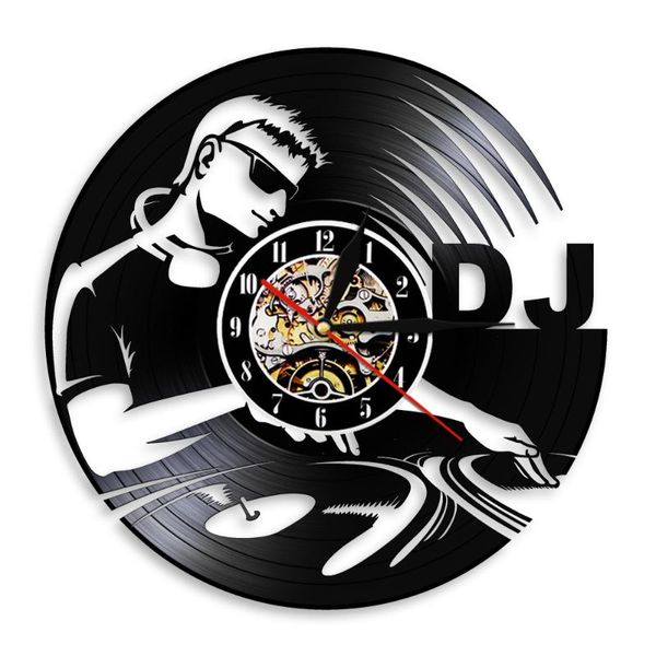 

player silhouette decorative wall clock music record watches personality art decor for night club pub clocks