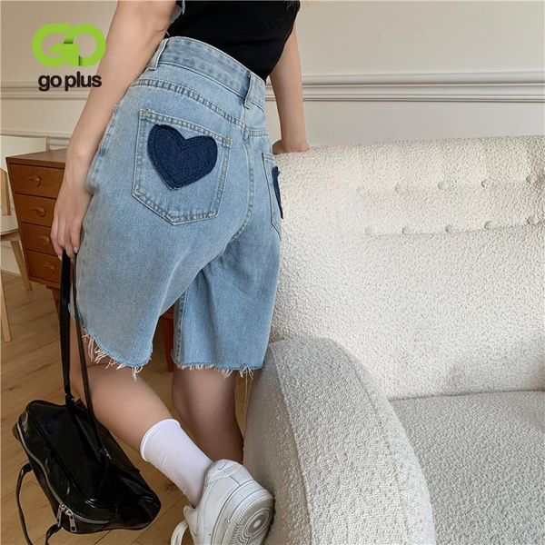 

women's jeans goplus wide leg pants woman high waist denim shorts knee length jean femme pantalones de mujer korte broek dames c11197, Blue