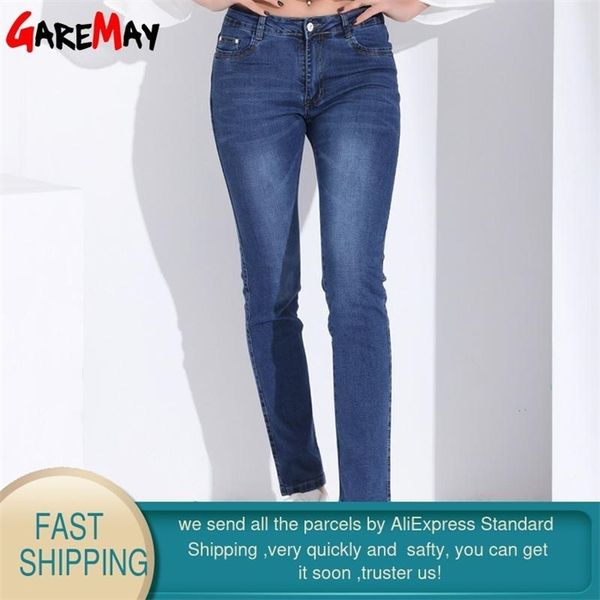 

garemay women jean slim femme pantalona spring straight high waist ladies jeans plus size denim clothing cotton pants jeans 907, Blue