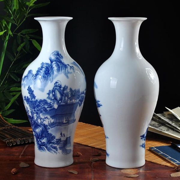 

vases jingdezhen ceramic blue and white landscape of modern chinese vase home furnishing decor shelf cabinet table decoration