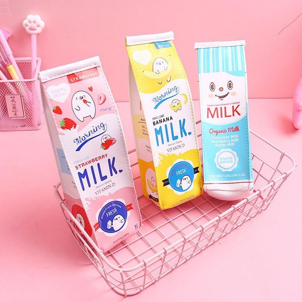 

cartoon milk box stationery cute creative large capacity primary school simple female pencil bags