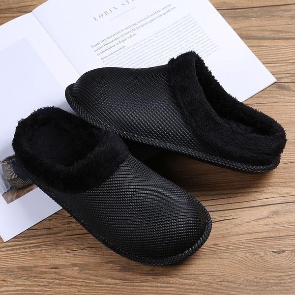 

men women slippers winter warm cotton waterproof home shoes slip-on soft bottom comfortable indoor plush thick ladies, Black